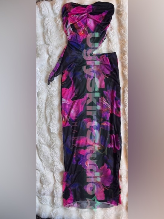 SHEIN Dresses & Skirts - SHEIN Black Strapless Floral Maxi Skirt and Top Set with Pink & Purple Print